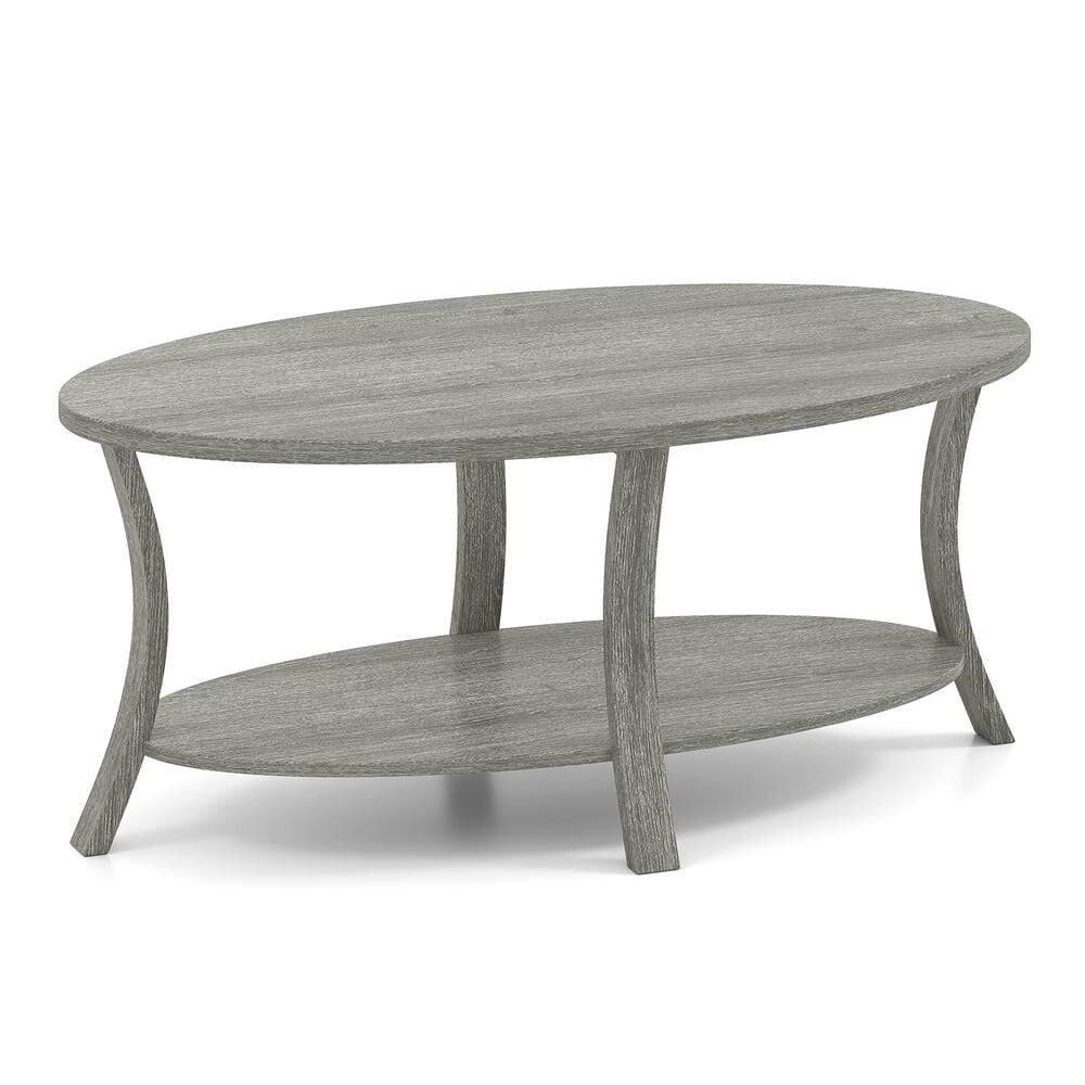 Angle. Kadyn - 2-Tier Oval Coffee Table with Open Storage Shelf, Gray Finish - Gray.