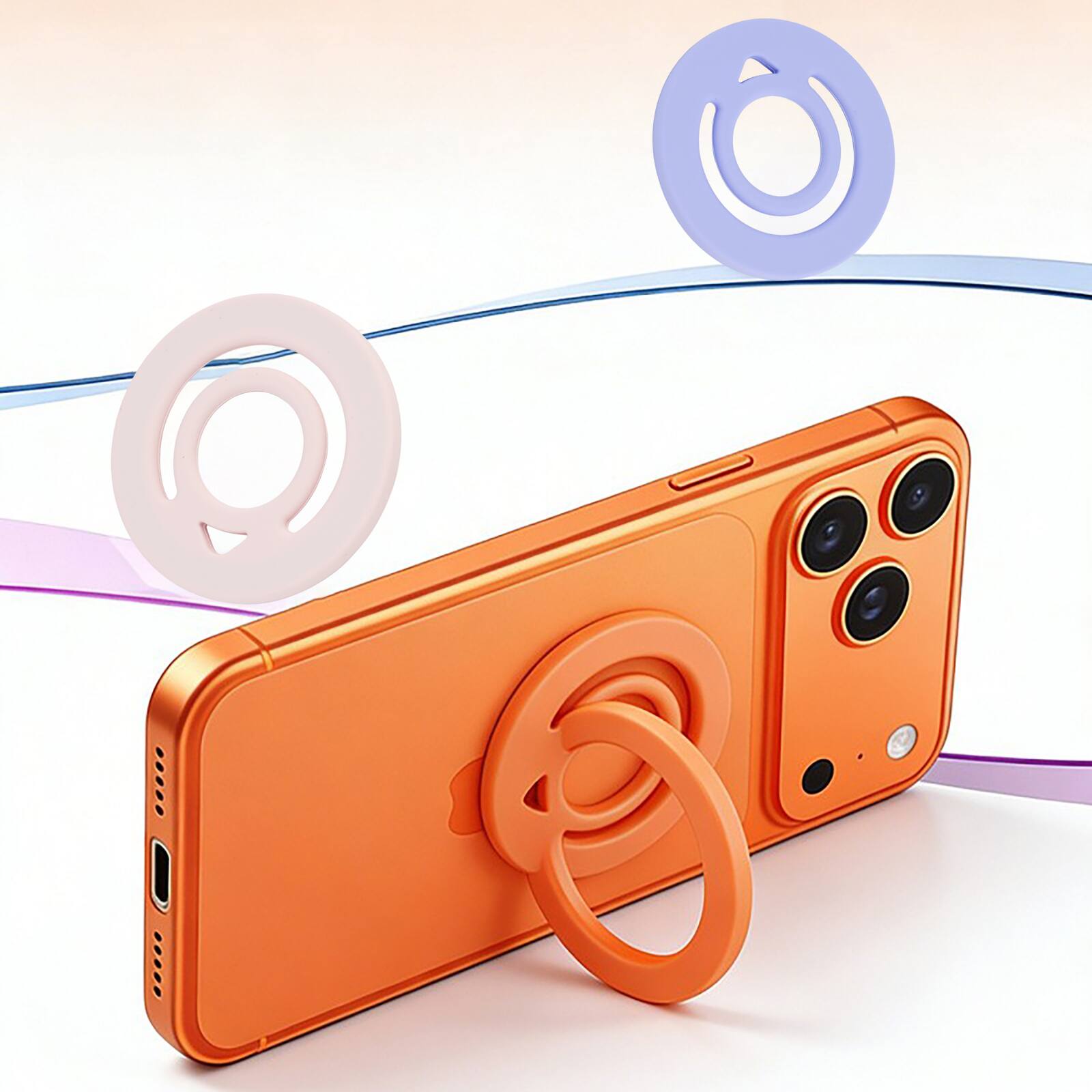 Alt View 8. Topteng - Liquid Silicone Double-Sided Magnetic Phone Ring Holder–N52 Magnet,1400g Suction,MagSafe Compatible,Fit for iPhone 12-17 - Gold.