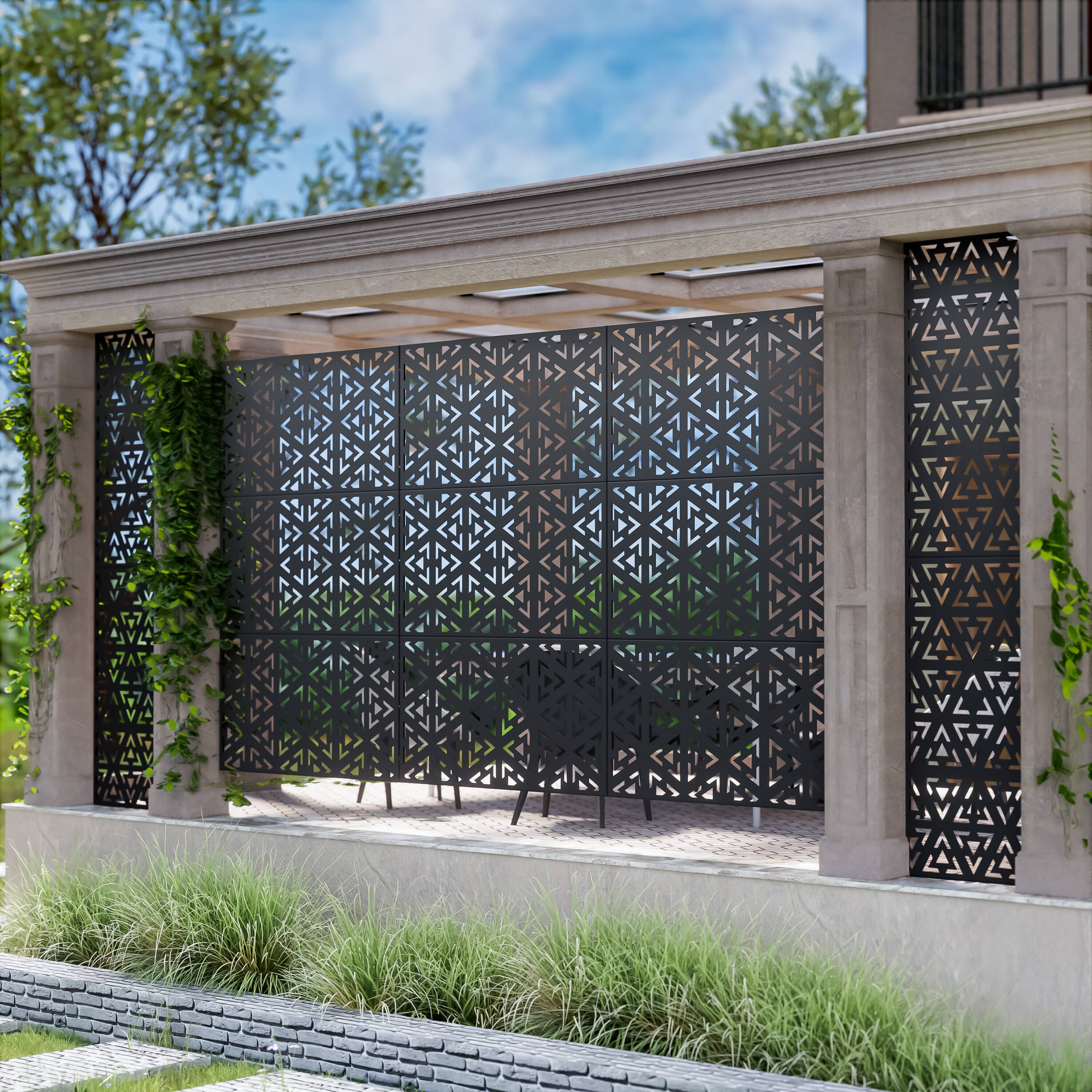 Left. Lirago - 72 in. Galvanized Metal Outdoor Privacy Screens Garden Outdoor Fence - Black.