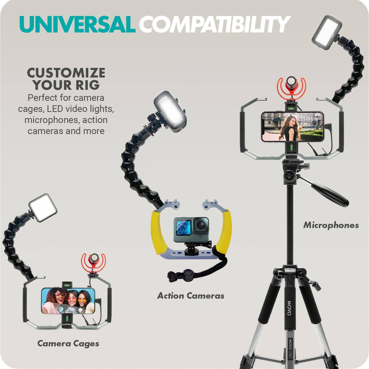 UNIVERSAL COMPATIBILITY

CUSTOMIZE YOUR RIG
Perfect for camera cages, LED video lights, microphones, action cameras and more

Camera Cages
Action Cameras
Microphones
