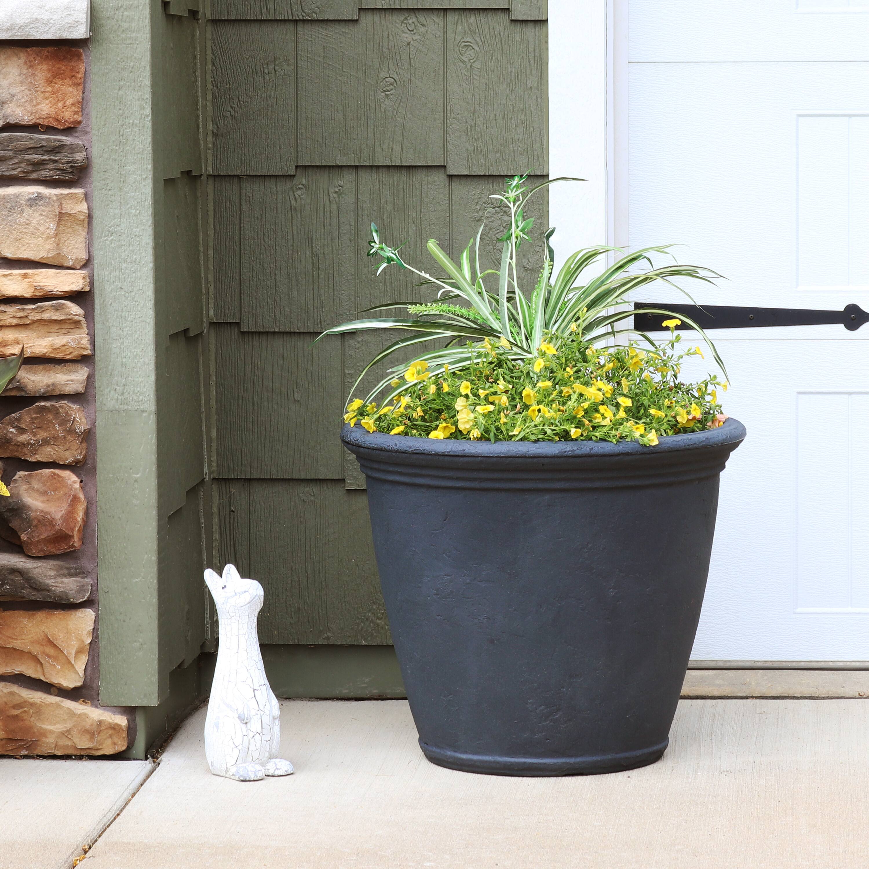 Alt View 1. Sunnydaze - 24 in Anjelica Dual-Wall Polyresin Planter - Slate.