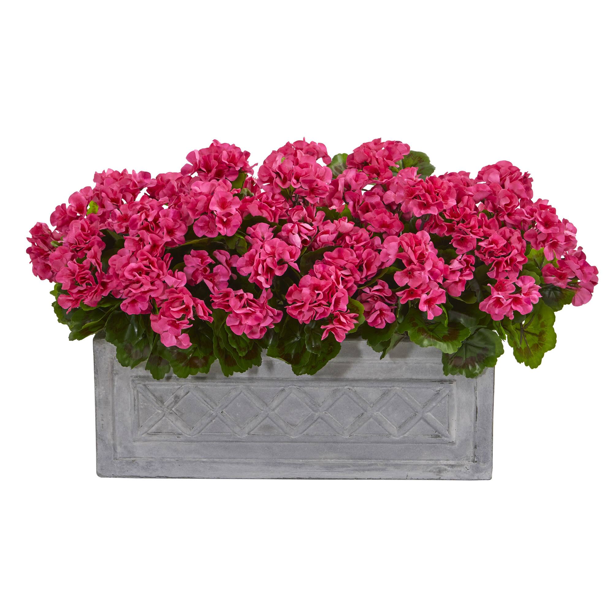 BreeBe - Geranium Artificial Plant in Stone Planter UV Resist - Beauty