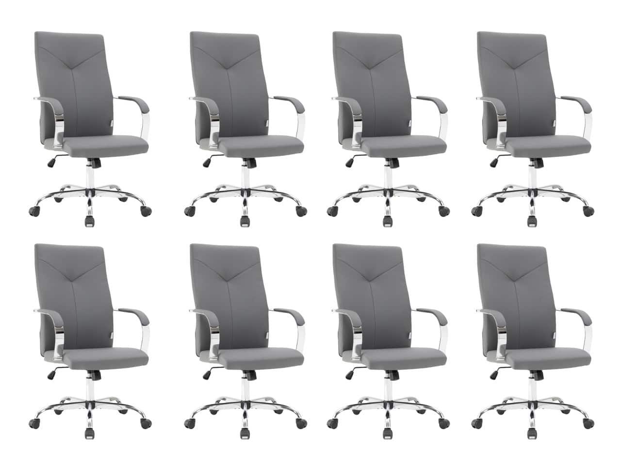 LeisureMod - Set of 8 Sonora Modern Ergonomic High-Back Leather Task Office Chair with Swivel and Tilt for Home Office - Gray