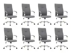 Front. LeisureMod - Set of 8 Sonora Modern Ergonomic High-Back Leather Task Office Chair with Swivel and Tilt for Home Office - Grey.