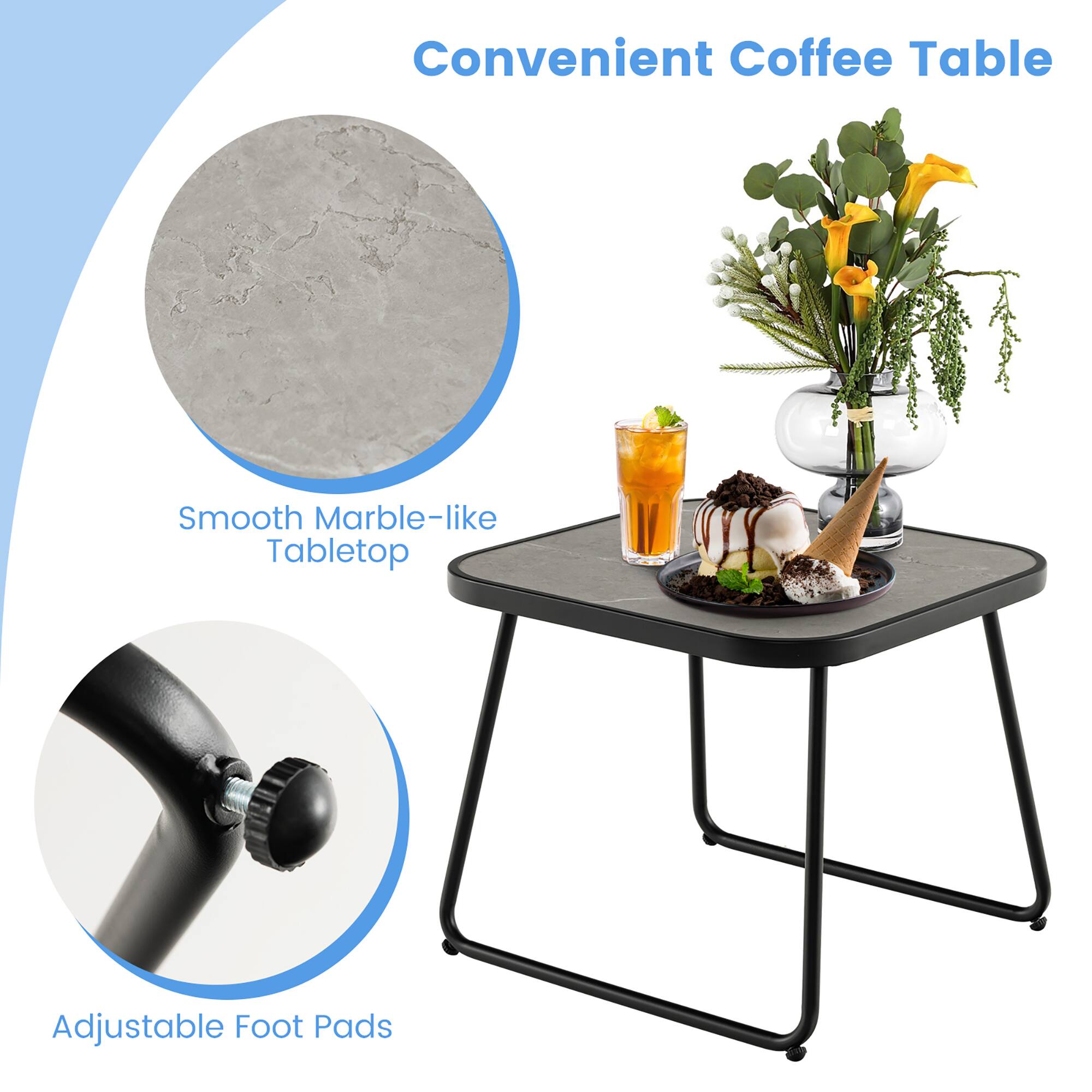 Convenient Coffee Table
Smooth Marble-like Tabletop
Adjustable Foot Pads