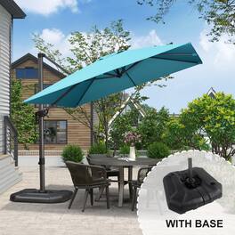PURPLE LEAF - 9 ft. Square Aluminum Outdoor Patio Cantilever Umbrella Offset 360° Rotation Umbrella with Base for Garden Deck Pool - Turquoise Blue