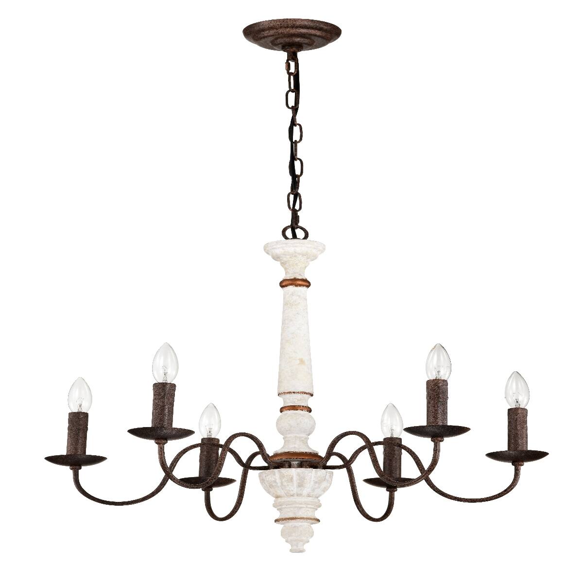 Alt View 9. Loheer - Loheer 6 Light Farmhouse Chandelier, Retro White and Rust Metal E12 Pendant Light for Dining Room.
