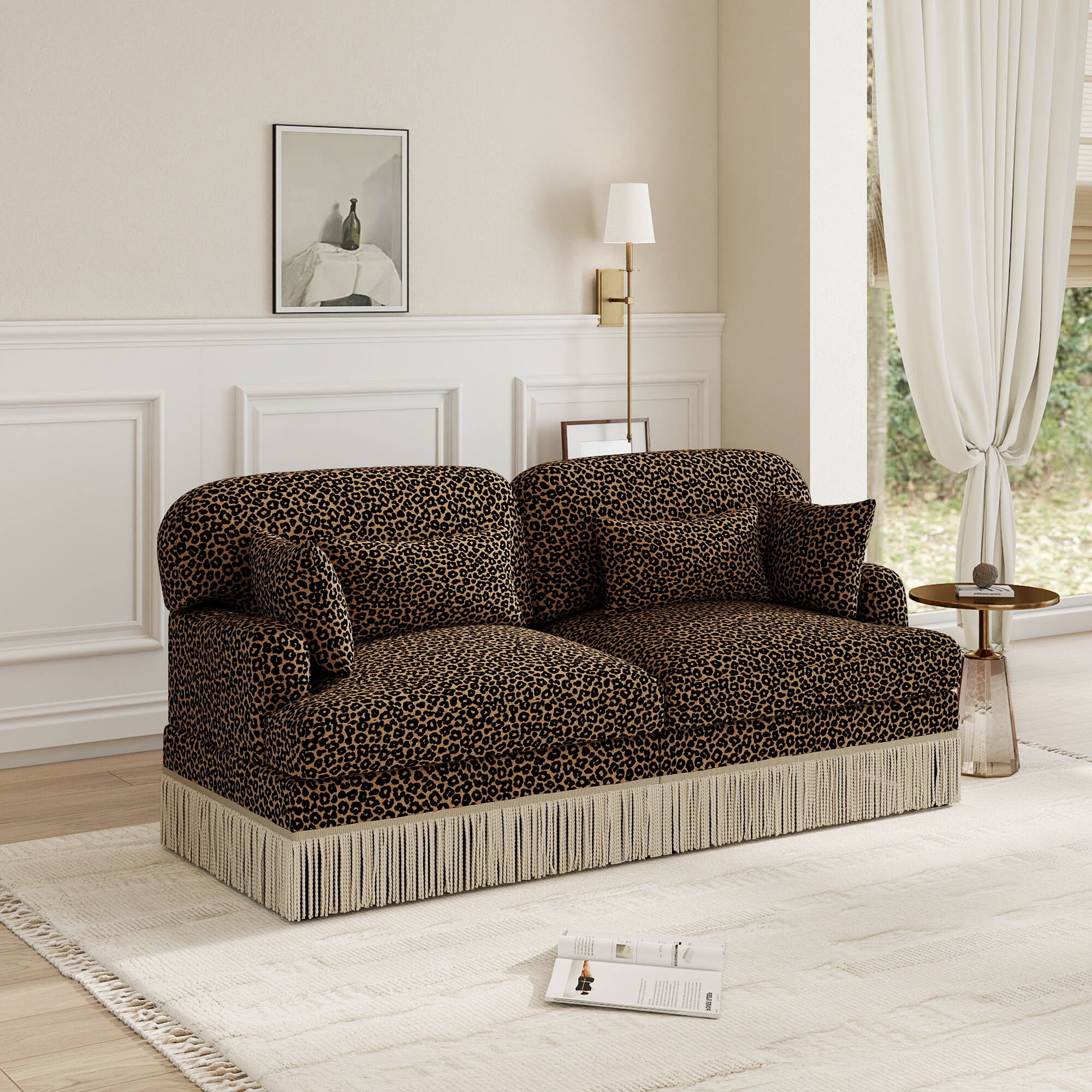 Left. Anysun - Modern Fashion Leopard Print Chenille Deep Seat Loveseat, Easy Assembly - Brown.
