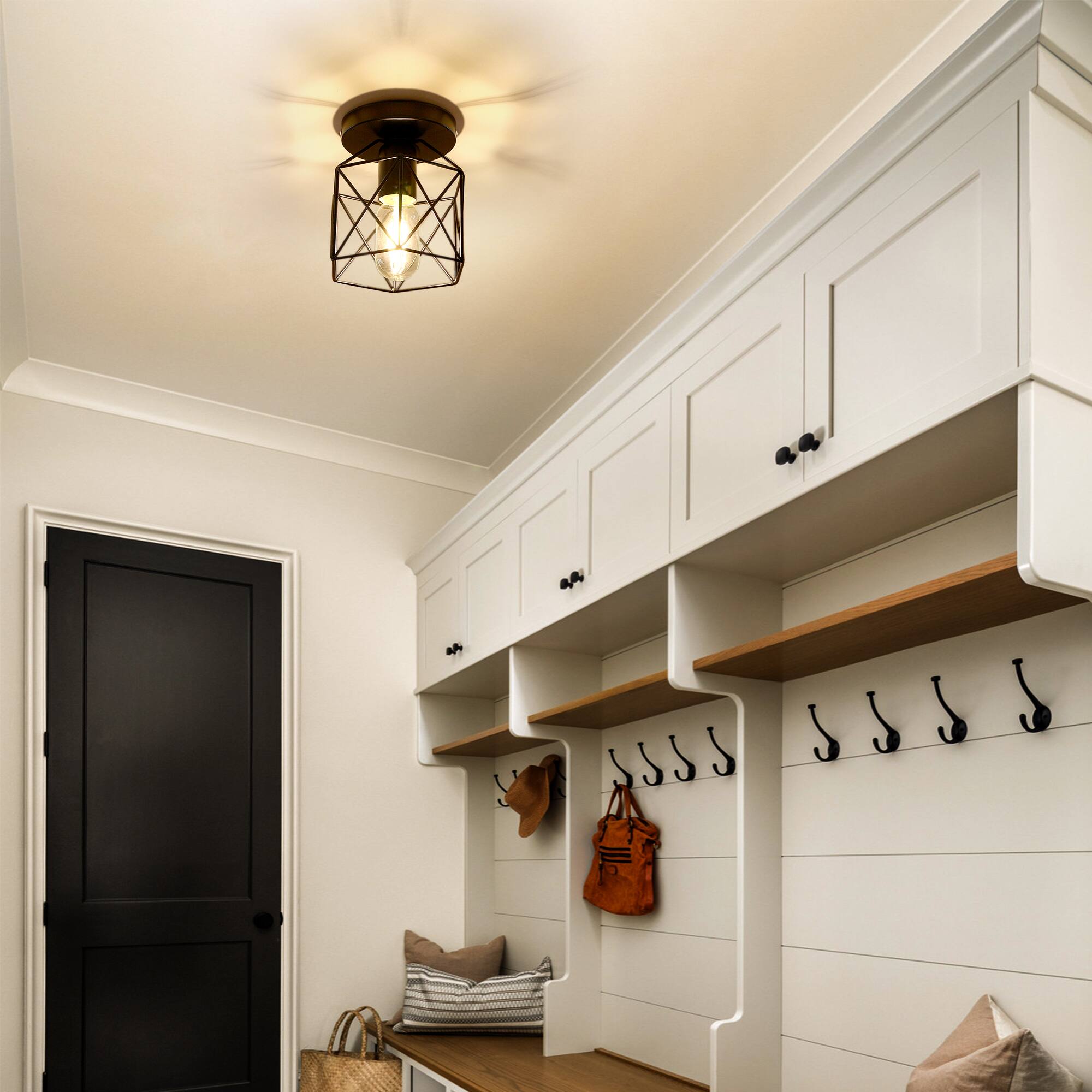 Alt View 1. Jandcase - JANDCASE 1-Light Industrial Hallway Semi-Flush Mount Ceiling Light,E26 Socket, Non-Integrated Bulbs for Kitchen - Black.