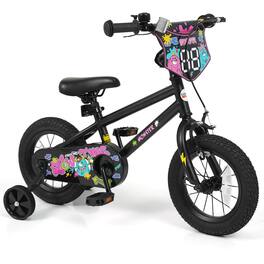 Costway - 12 Inch Kids Bike with Training Wheels, Dual Hand & Coaster Brakes, Adjustable Seat - Black