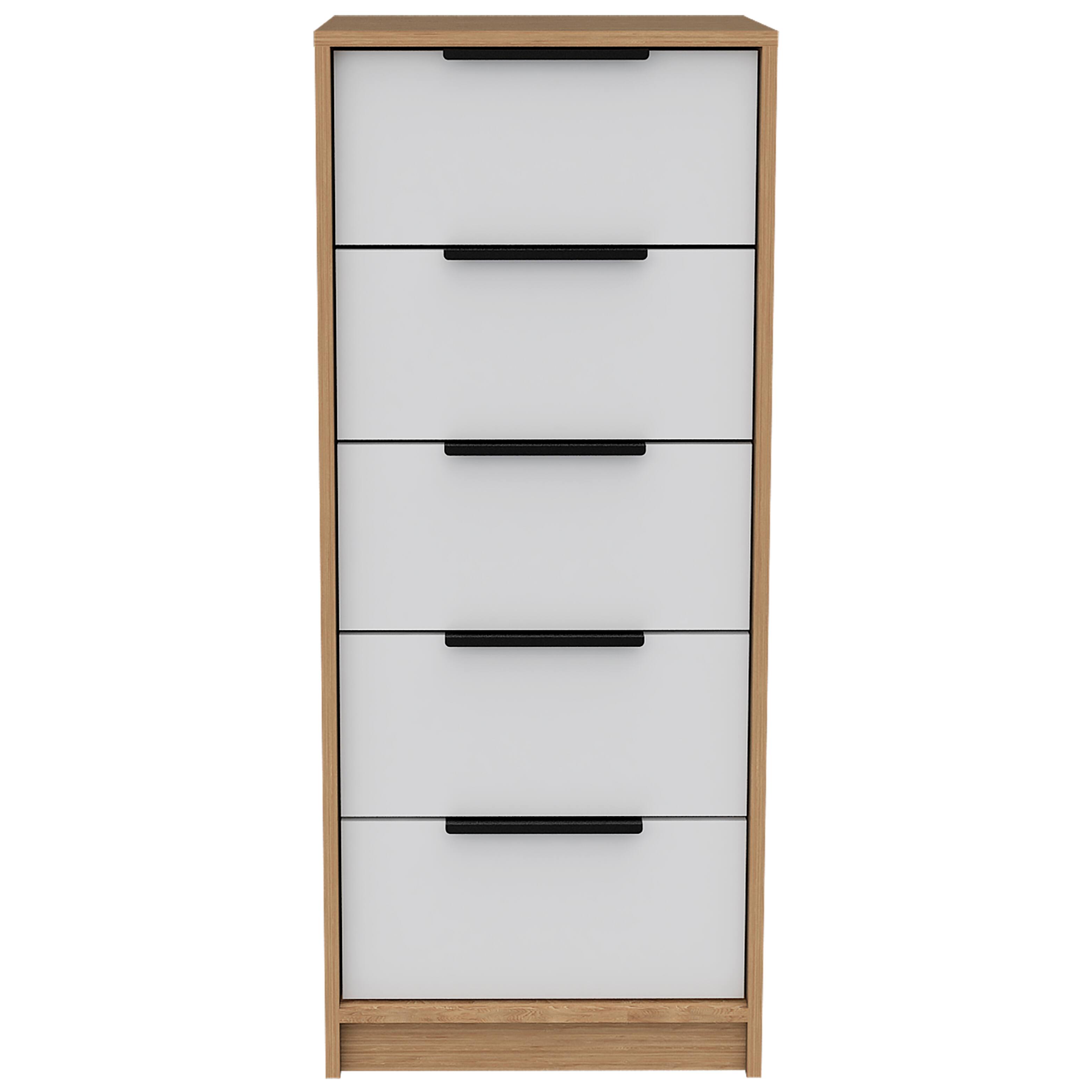 TuHome - Kaia 5 Drawer Dresser, Vertical Dresser - White / Pine