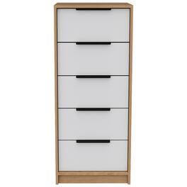 TuHome - Kaia 5 Drawer Dresser, Vertical Dresser - White / Pine