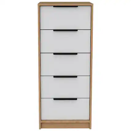 Front. TuHome - Kaia 5 Drawer Dresser, Vertical Dresser - White / Pine.