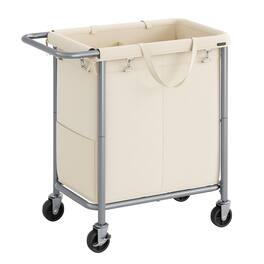 Songmics Home - Laundry Basket with Wheels, 2-Section Rolling Laundry Hamper, 37 Gallons (140 L), Removable Liner - Cream White