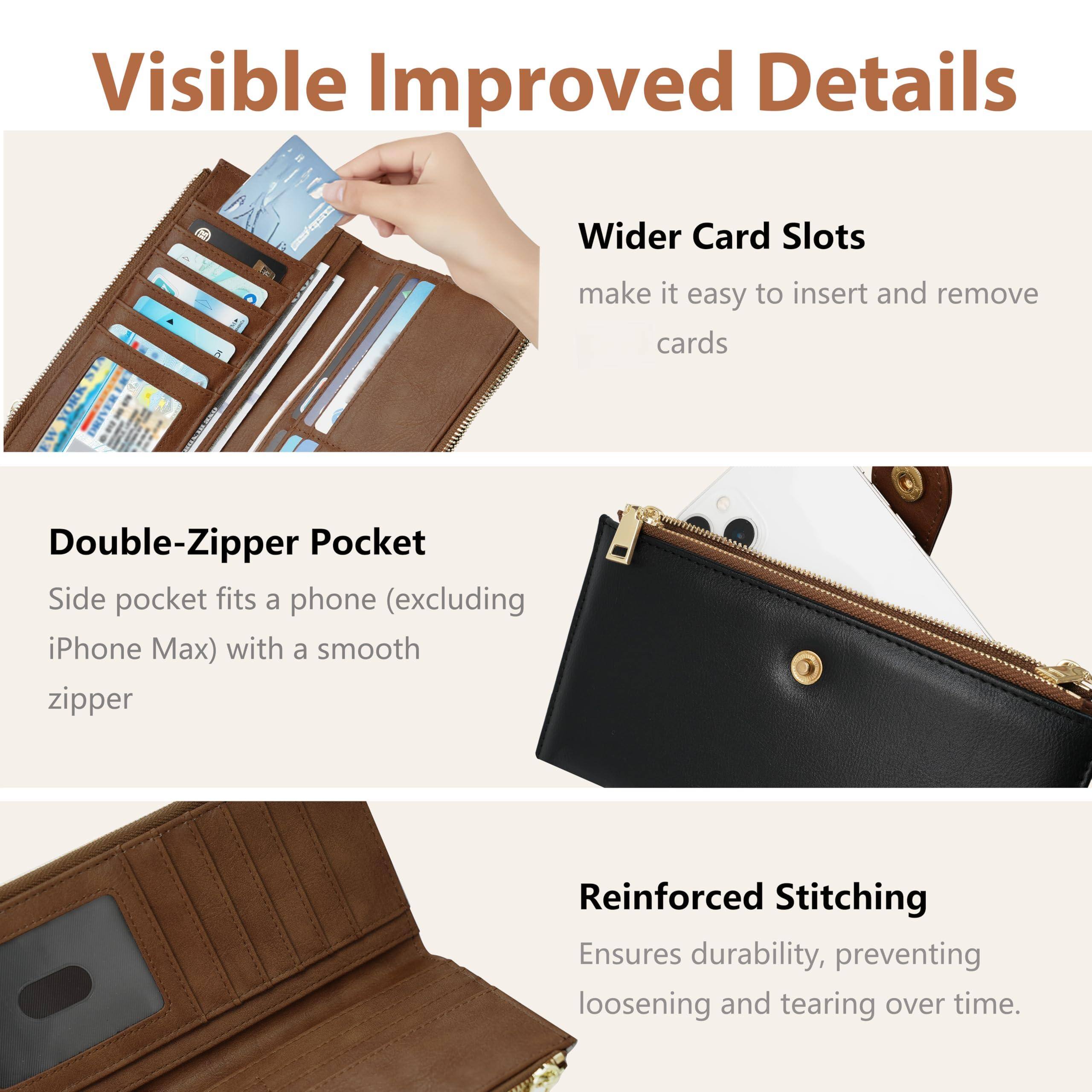 Back. Jadie Link - Womens Wallet Thin Rfid Blocking Leather Women Credit Card Holder Travel Zipper Pocketblackbrown Premium Material - Cow Print.