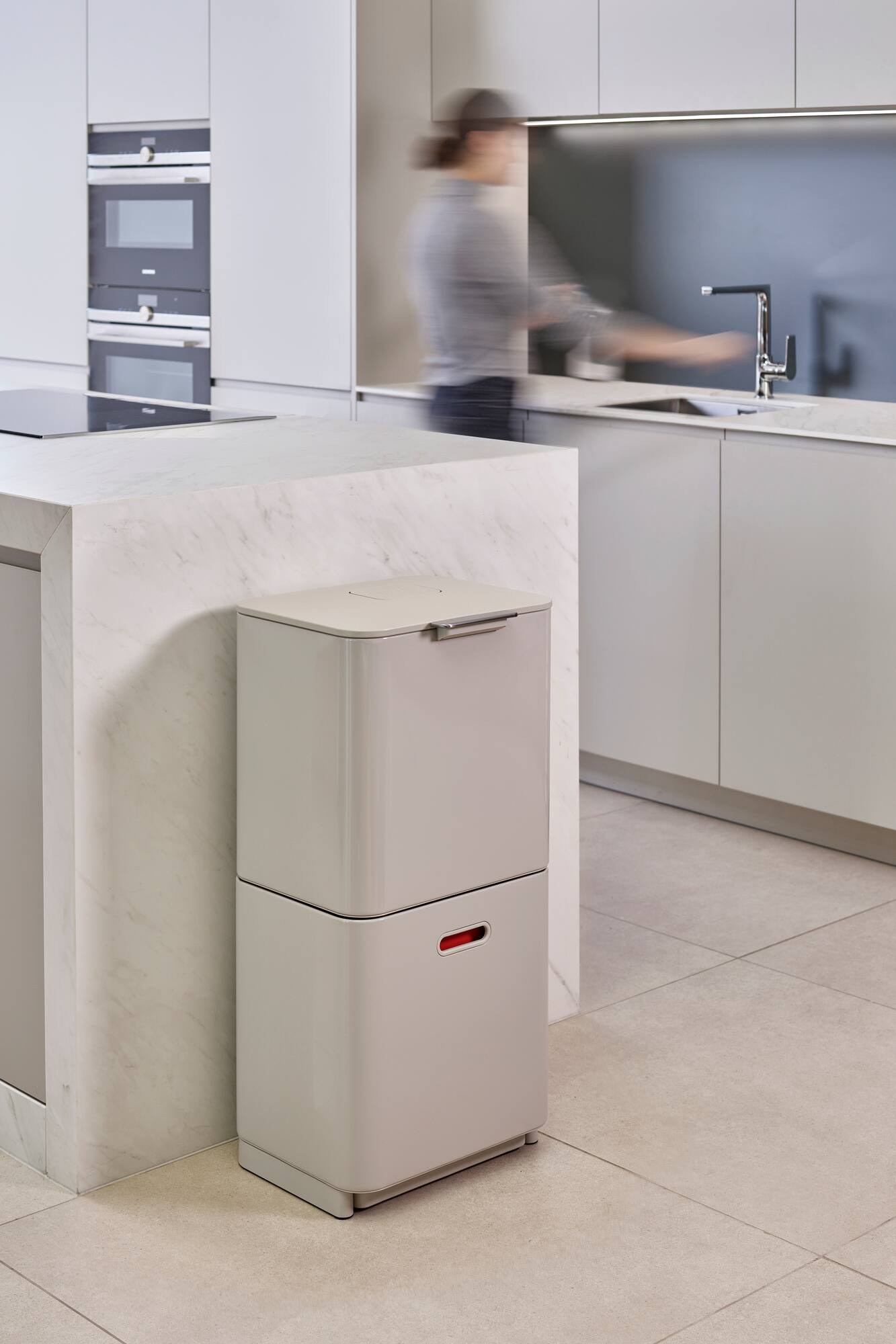 Alt View 2. Joseph Joseph - Totem Max 60-liter Waste & Recycling Dual Kitchen Trash Can - Stone.