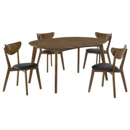 Manhattan Lane - Josy Extendable Dining Table n 4 Chair Set, Faux Leather - Walnut Brown, Black