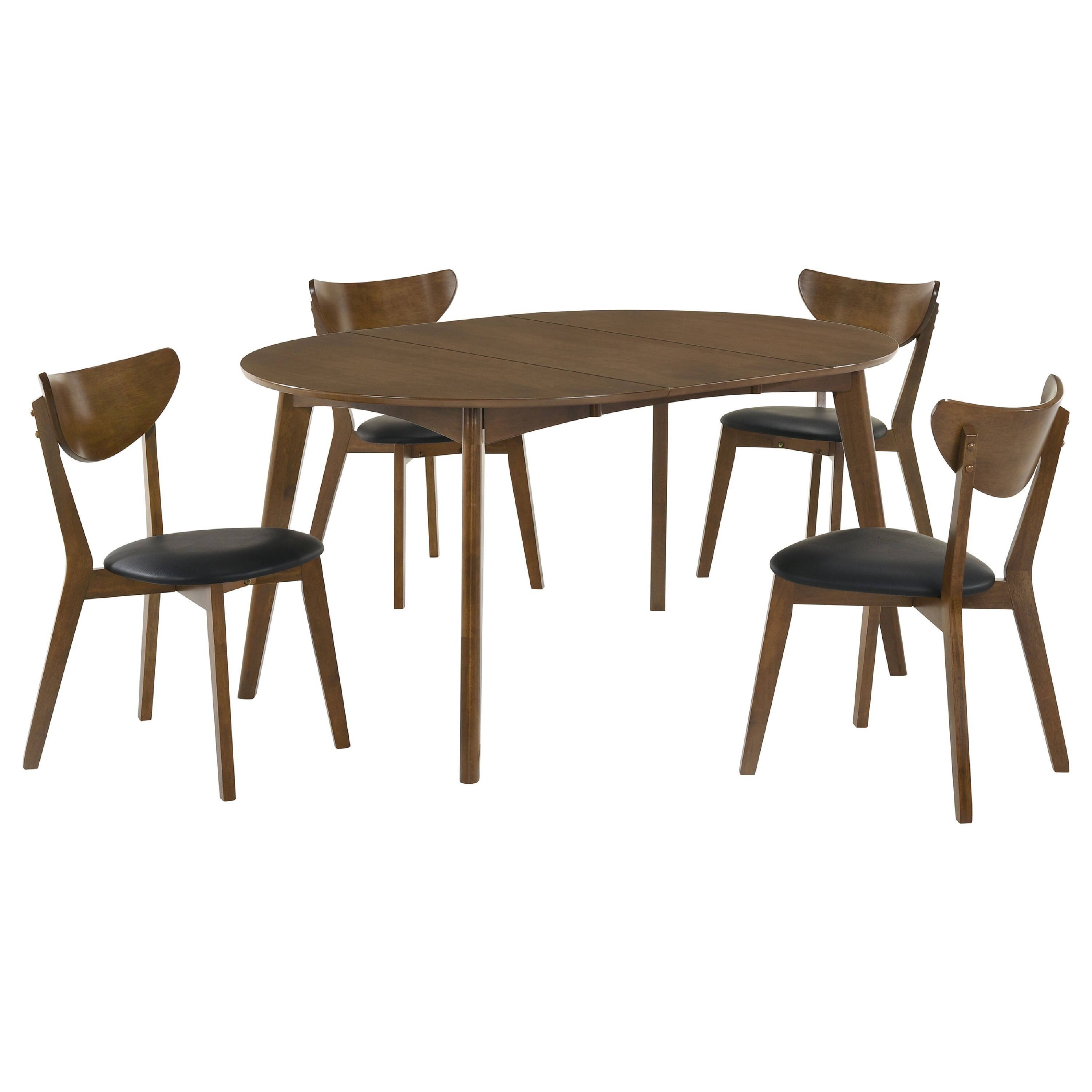 Front. Manhattan Lane - Josy Extendable Dining Table n 4 Chair Set, Faux Leather - Walnut Brown, Black.