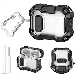 Dteck - for AirPods Pro 3 Case Cover with Carabiner & Cleaning Kit, Safety Lock Design, Compatible with Wireless Charging - Black