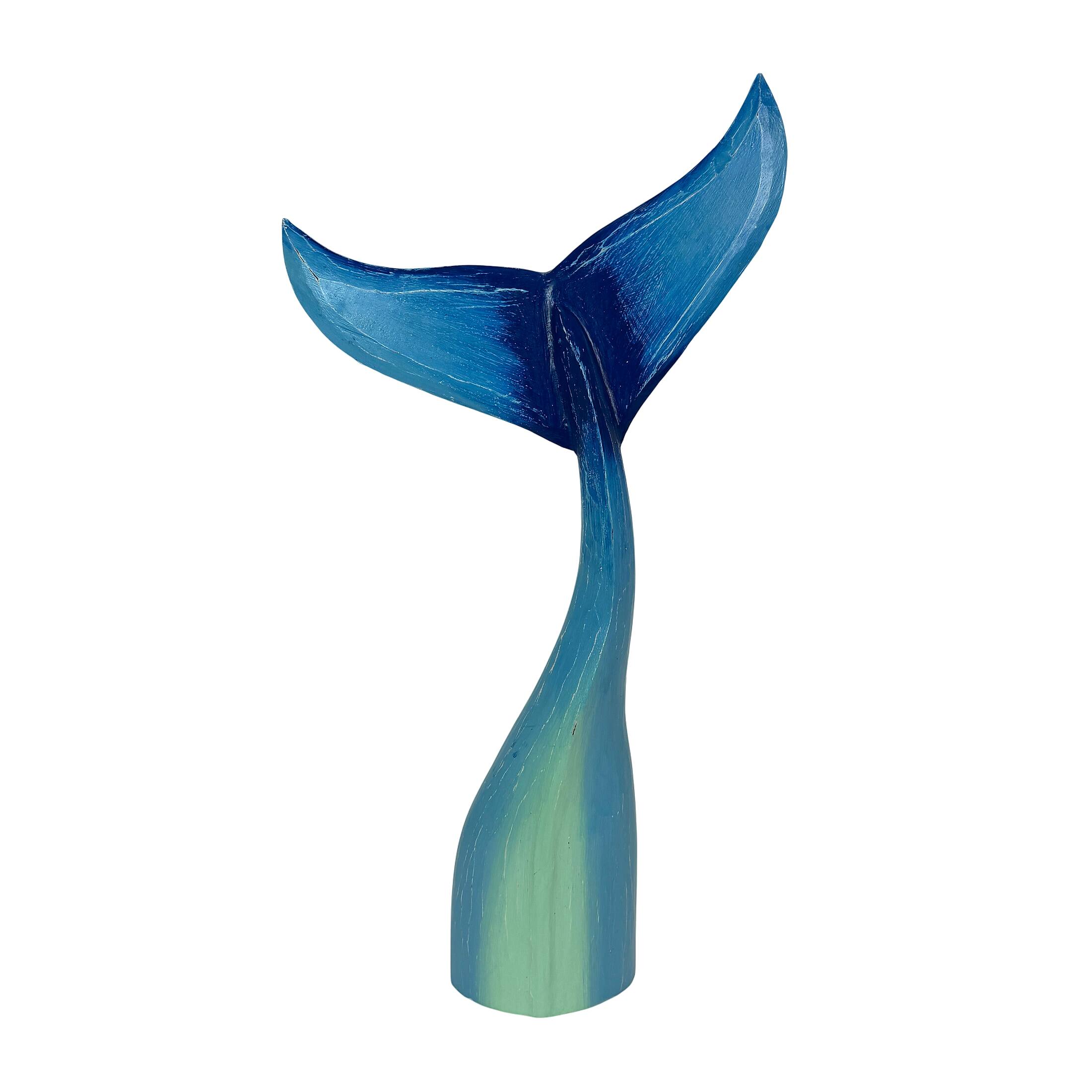 Front. Things2Die4 - Things2die4 Blue Wood Whale Tail Statue 33 Inch Height Coastal Floor Sculpture - Blue.