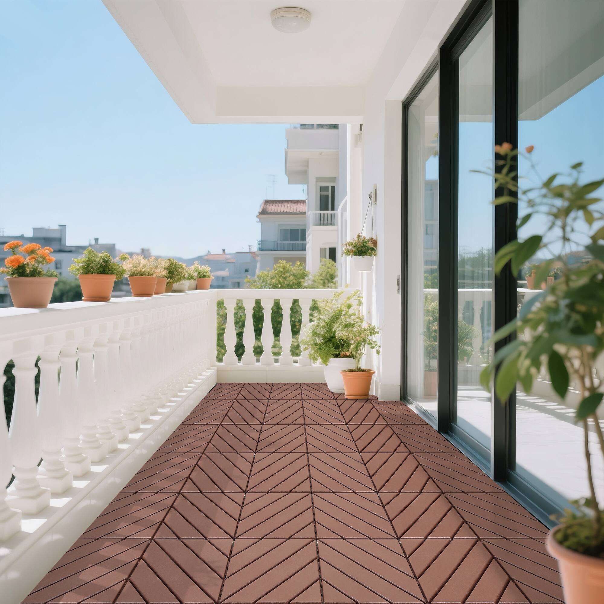 Alt View 6. APRILSOUL - 44pcs 12x12in Plastic Interlocking Deck Tiles All Weather Waterproof Brown - Brown.