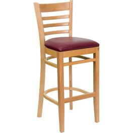 Flash Furniture - HERCULES Series Ladder Back Natural Wood Restaurant Barstool - Vinyl Seat - Burgundy