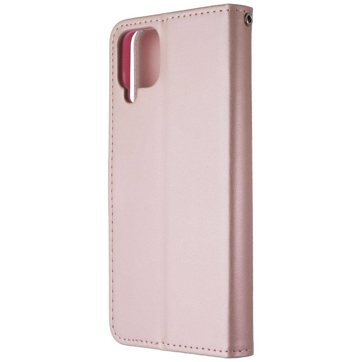 Front. Mybat - MyBat MyJacket Wallet Folio Case for Samsung Galaxy A12 5G - Rose Gold Leather - Pink.