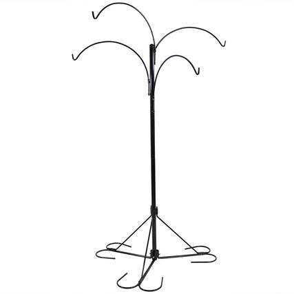 Front. Sunnydaze - Steel Hanging Basket Stand with 4 Adjustable Arms - 84 in - Black.