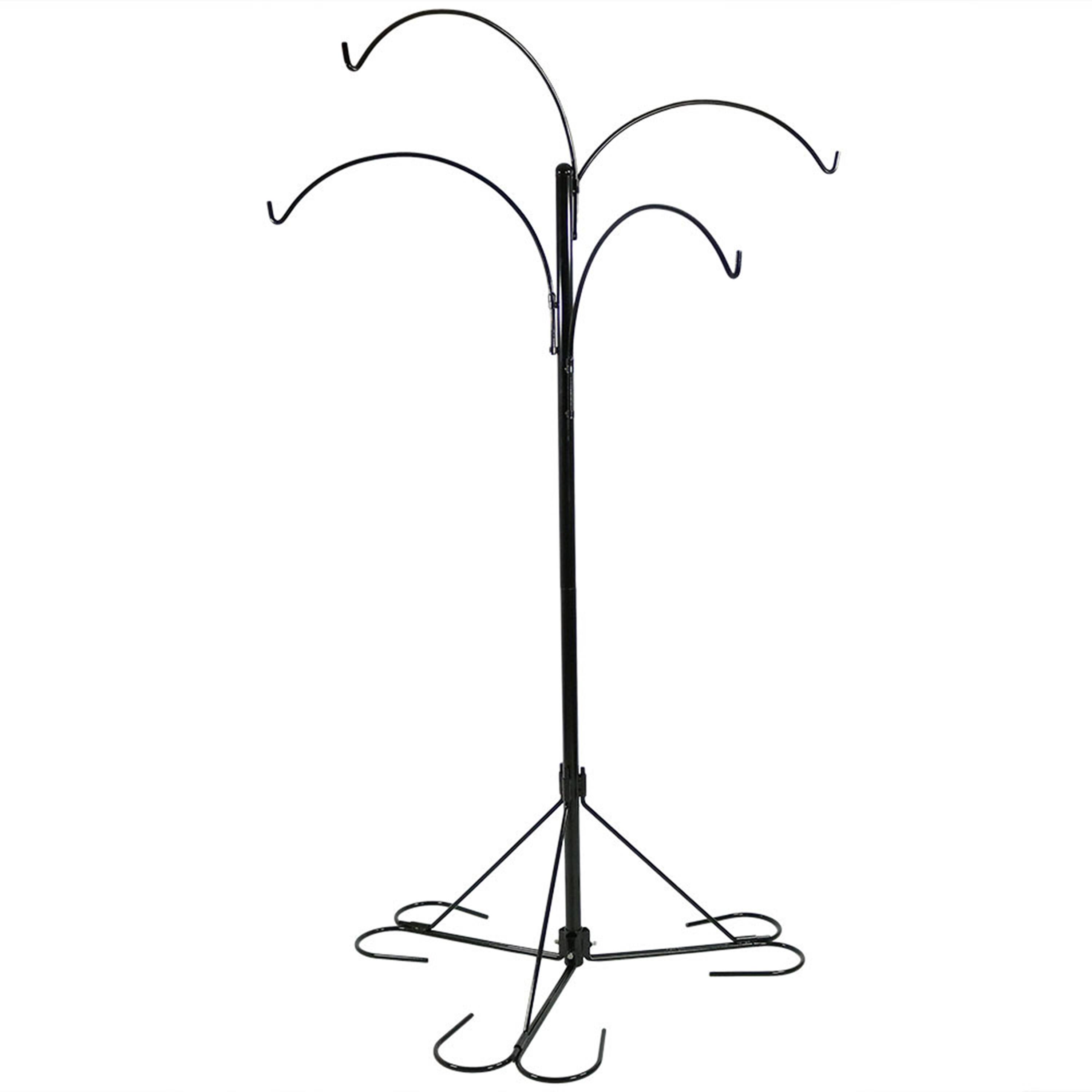 Front. Sunnydaze - Steel Hanging Basket Stand with 4 Adjustable Arms - 84 in - Black.