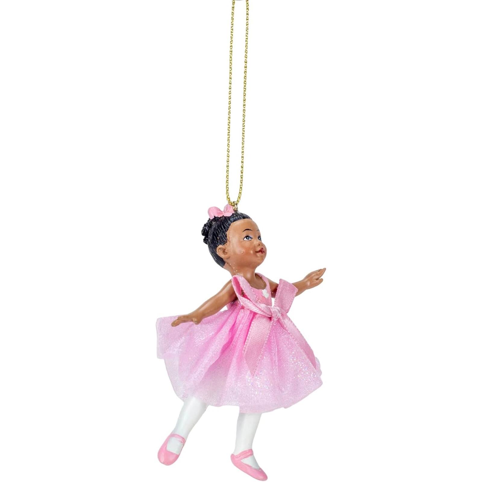 Angle. Kurt S Adler - Kurt Adler African American Little Ballerina Dancer Resin Christmas Tree Ornament 3.25 inch - Multicolor.
