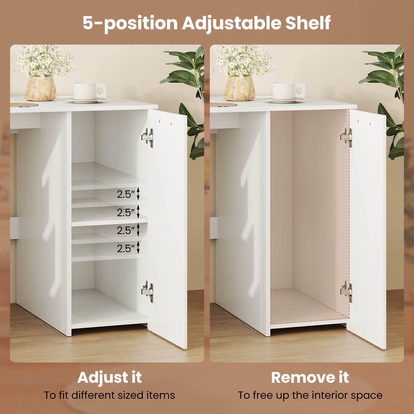 5-position Adjustable Shelf 2.5" 2.5" 2.5" 2.5" Adjust it To fit different sized items Remove it To free up the interior space