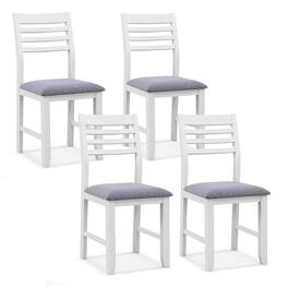 Gymax - Wooden Dining Chair Set of 4 Kitchen Side Chairs w/ Rubber Wood Frame Ladder Back White - White, Grey