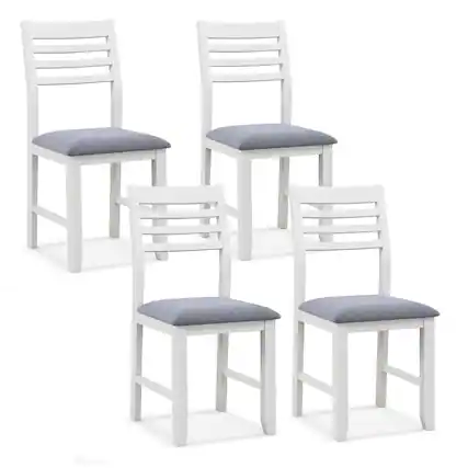 Front. Gymax - Gymax Wooden Dining Chair Set of 4 Kitchen Side Chairs w/ Rubber Wood Frame Ladder Back White - White, Grey.