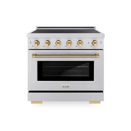 ZLINE - Autograph 36 in. 5.2 cu. ft. Paramount Freestanding Induction Range with 5 Burners and Polished Gold Helix Handle - Stainless Steel