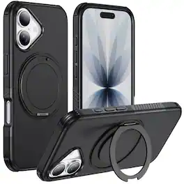 UUCOVER - Magnetic Case for iPhone 17,Shockproof TPU+PC Case Rind Holder Stand Case Compatible with MagSafe Cover - Black
