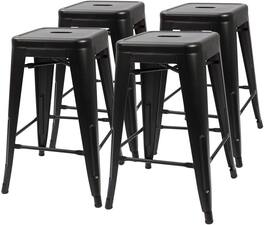 Hivvago - Set of 4 - 24-in. Indoor/Outdoor Backless Stacking Metal Barstools - Black