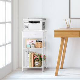 Oumilen - 3-Tier Printer Stand with Fabric Drawer - White