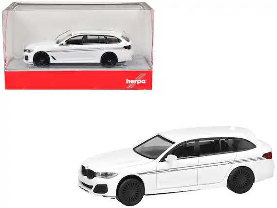 Front. Herpa - BMW Alpina B5 Touring White 1/87 (HO) Plastic Model Car by Herpa - White.