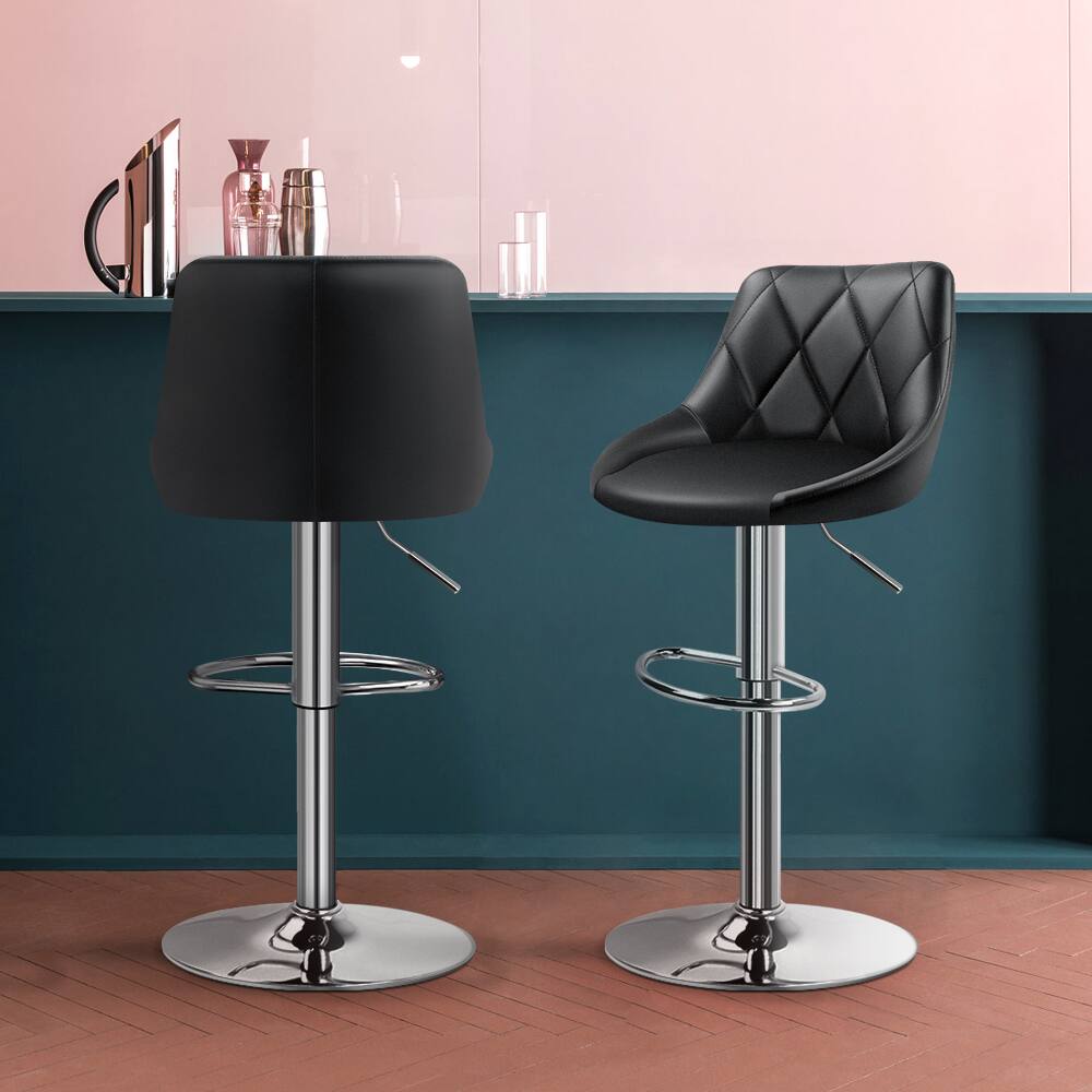 Alt View 1. KKTONER - KKTONER Bar Stool Set of 2 with Back PU Leather Height Adjustable Swivel Chair Pub Island Kitchen stools with footrest - Black.