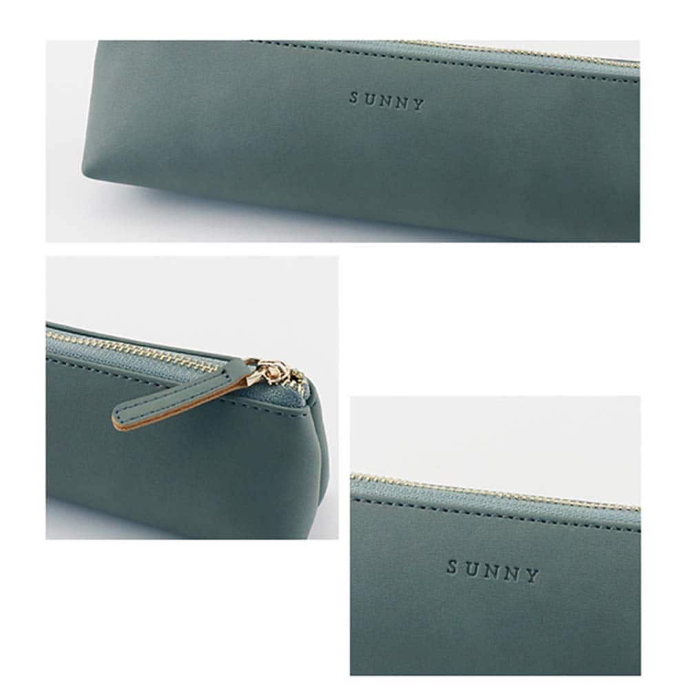 Dapper Styles - Pen Case Makeup Bag Stationery Pouch Pu Leather Pencil Students Zipper For Pens Pencils Markers dark - Dark Green