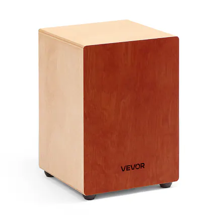 Front. VEVOR - Cajon Box Drum, with Internal Guitar Strings, Lightweight Wooden Percussion Box, Birch Wood Drum Musical Instrument - Natural Wood, Red.