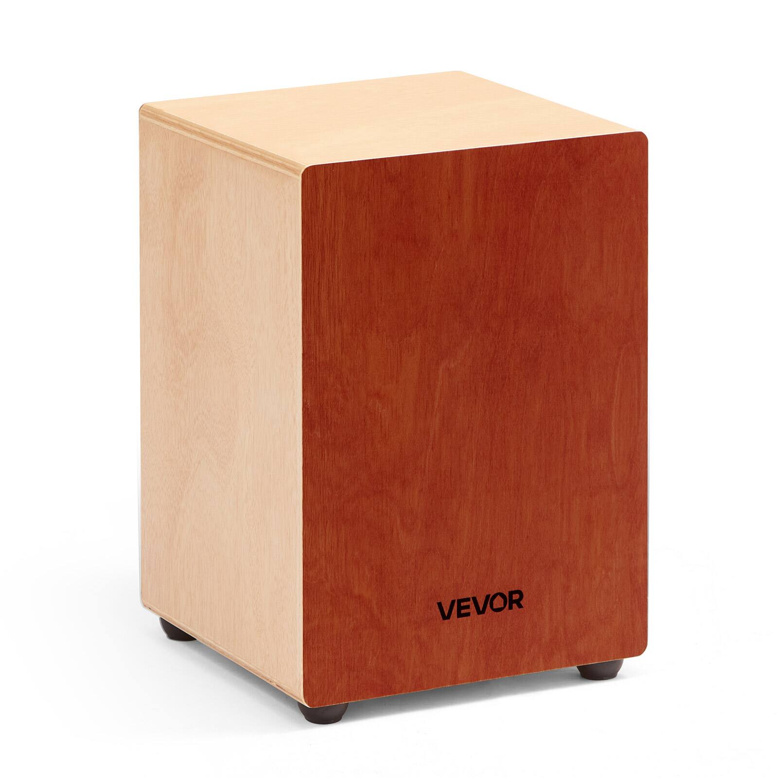 Front. VEVOR - Cajon Box Drum, with Internal Guitar Strings, Lightweight Wooden Percussion Box, Birch Wood Drum Musical Instrument - Natural Wood, Red.