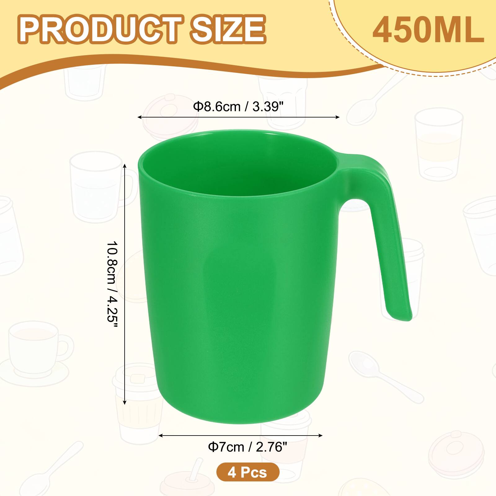 PRODUCT SIZE  
450ML  
8.6cm / 3.39"  
10.8cm / 4.25"  
7cm / 2.76"  
4 Pcs