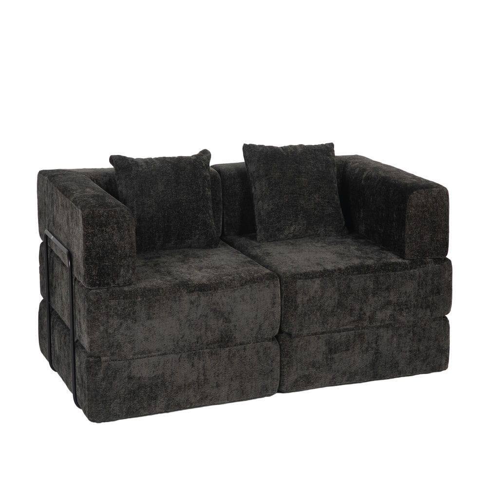 Alt View 1. Kadyn - Convertible Compression Sofa, Fixed-Frame Floor Bed with Boneless Chenille Sectional Design, Black - Black.