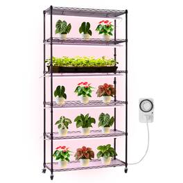 VEVOR - Plant Shelf with Grow Light, 6-Tier Indoor Plant Stand, 71in Tall Indoor Plants Display Rack with Wheels & Timer - Black