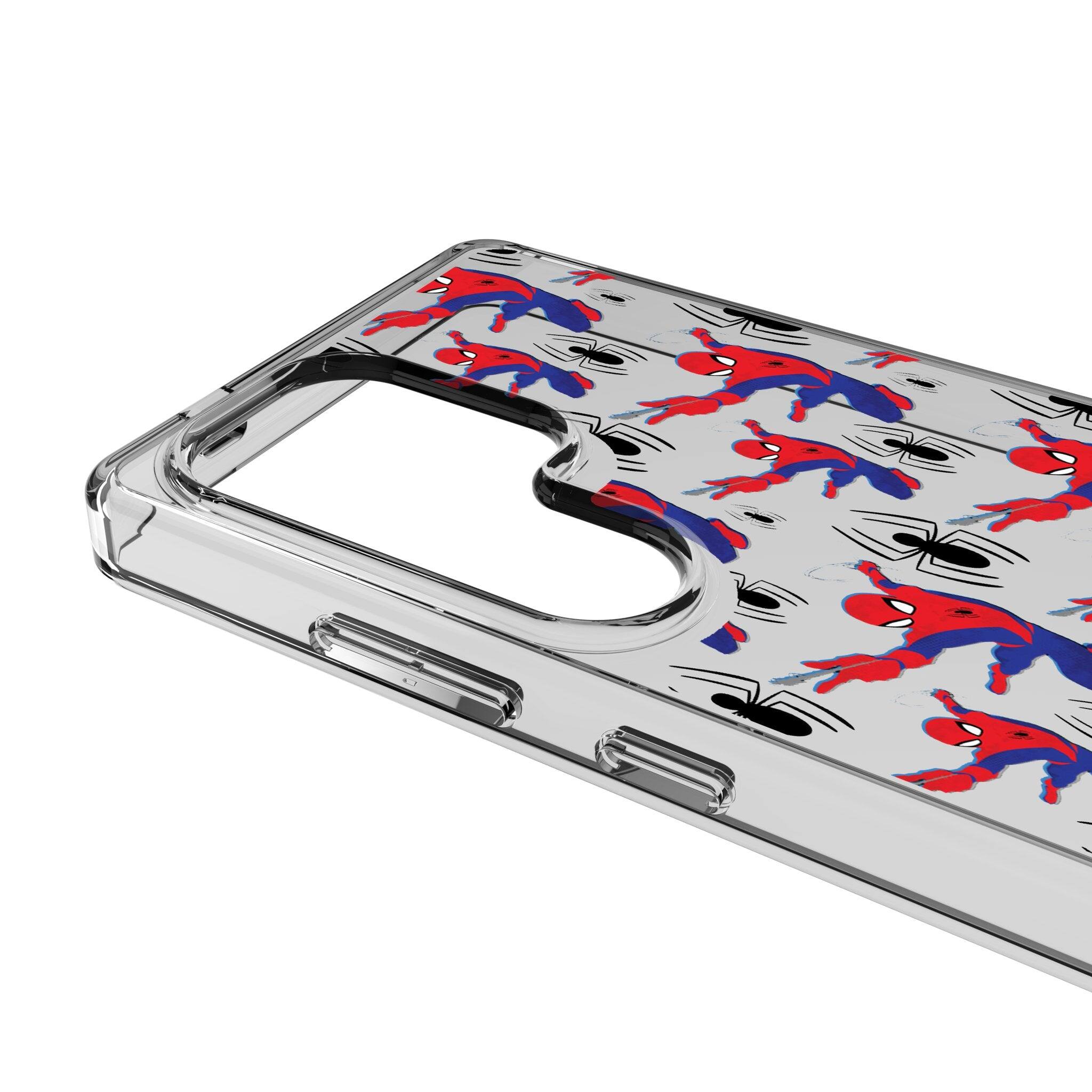 Left. Keyscaper - Marvel Pattern Clear Phone Case - Samsung Galaxy S23 - Spider-Man.