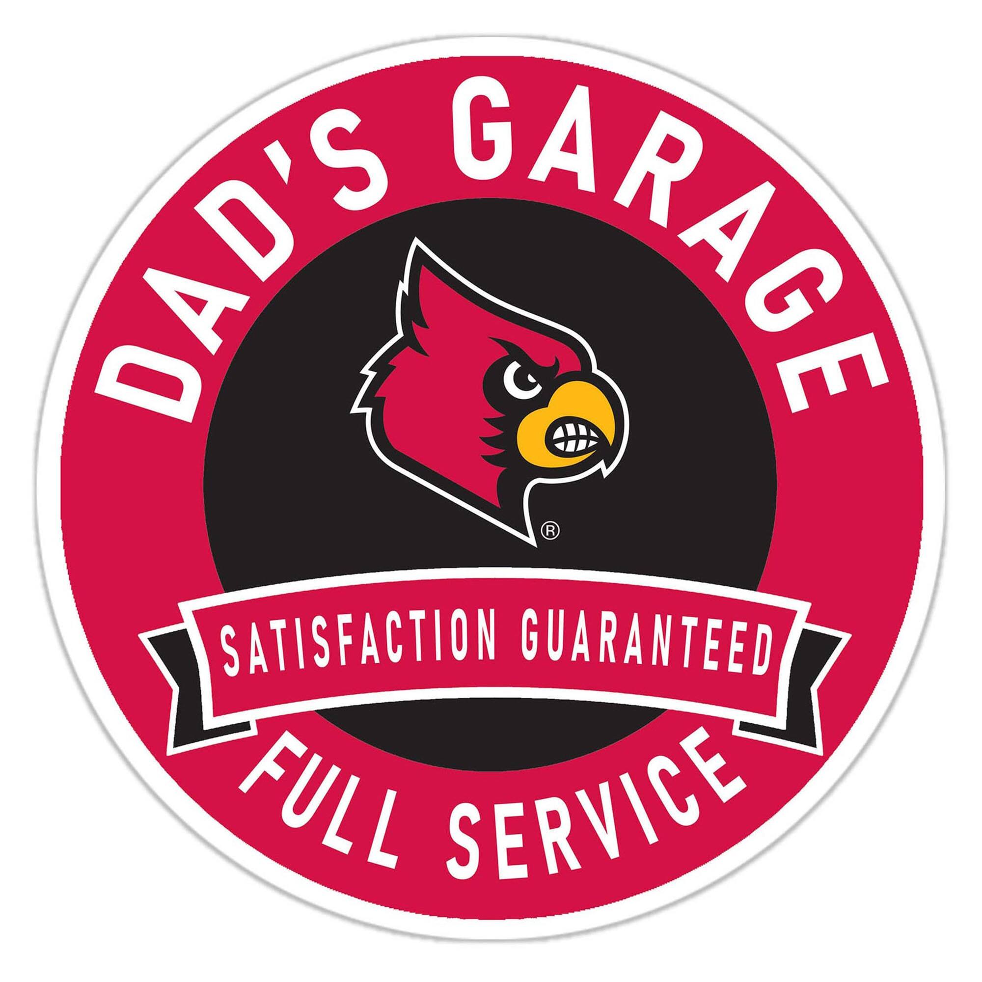 Louisville Cardinals 16" Dad's Garage Wood Sign