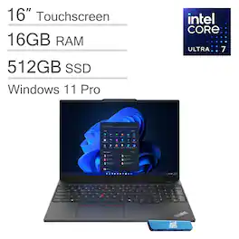Lenovo - ThinkPad E16 Gen 2 16" FHD+ Touchscreen Laptop - Intel Core Ultra 7 155U with 16GB Memory - 512GB SSD - Windows 11 Pro - Black