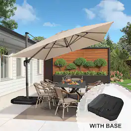 PURPLE LEAF - 10' X 13' Aluminum Outdoor Patio Cantilever Umbrella Offset 360° Rotation Umbrella with Base for Garden Deck Pool - Beige