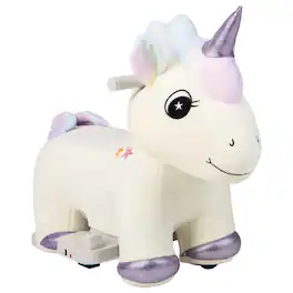 Gymax - 6V Electric Animal Ride On Toy Unicorn Kids Plush Ride-on w/ Music & Handlebars - Beige